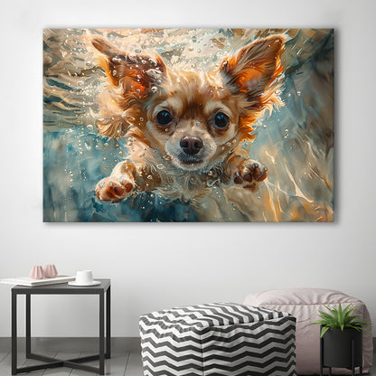 Chihuahua Funny Dog Swimming Underwater Watercolor, Funny Pet Art, Canvas Print Wall Art Home Decor