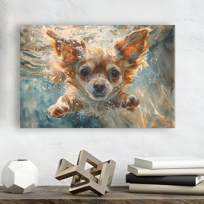 Chihuahua Funny Dog Swimming Underwater Watercolor, Funny Pet Art, Canvas Print Wall Art Home Decor