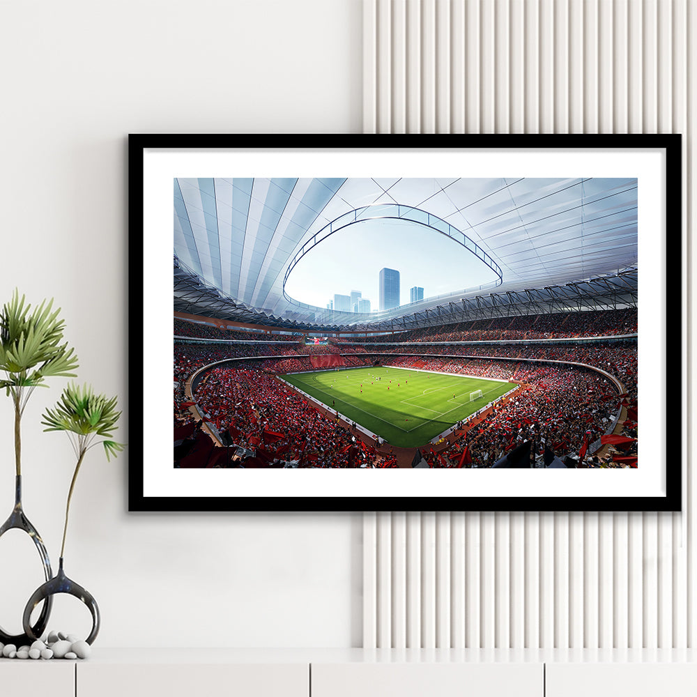 China Sporty Gossip Stadium, Stadium Canvas, Sport Art, Gift for him, White Border Framed Art Print Wall Decor