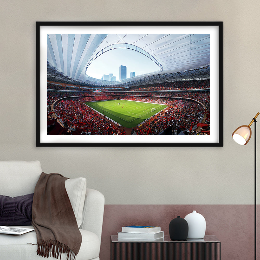 China Sporty Gossip Stadium, Stadium Canvas, Sport Art, Gift for him, White Border Framed Art Print Wall Decor