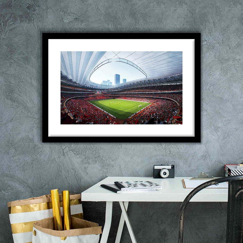 China Sporty Gossip Stadium, Stadium Canvas, Sport Art, Gift for him, White Border Framed Art Print Wall Decor