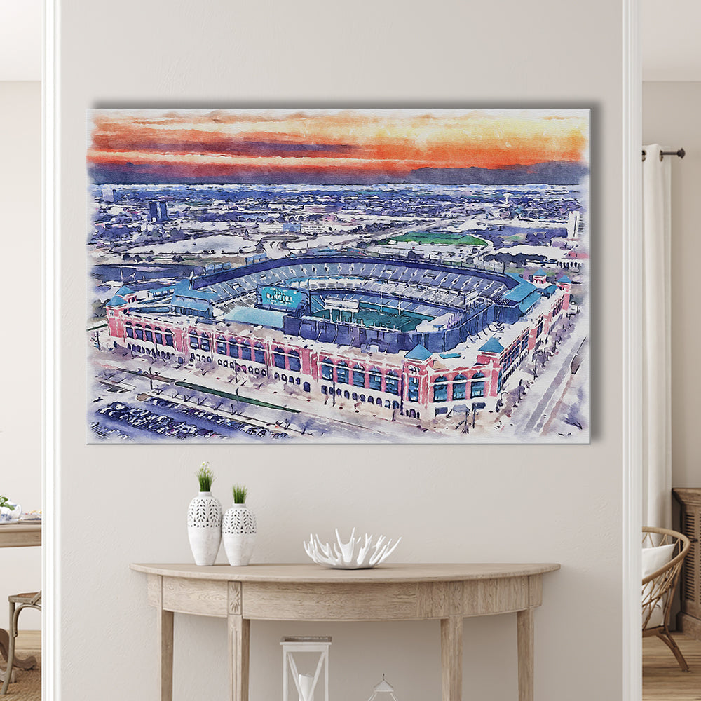 Choctaw Painting Stadium Watercolor, Arlington Texas Watercolor, Sport Art, Gifts for him, Canvas Print Wall Art