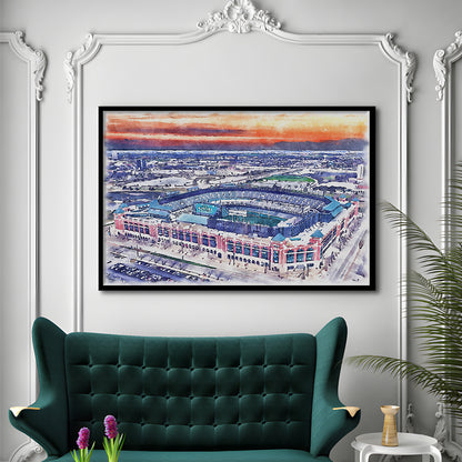 Choctaw Painting Stadium Watercolor, Arlington Texas Watercolor, Sport Gift Art, Framed Art Print Wall Decor