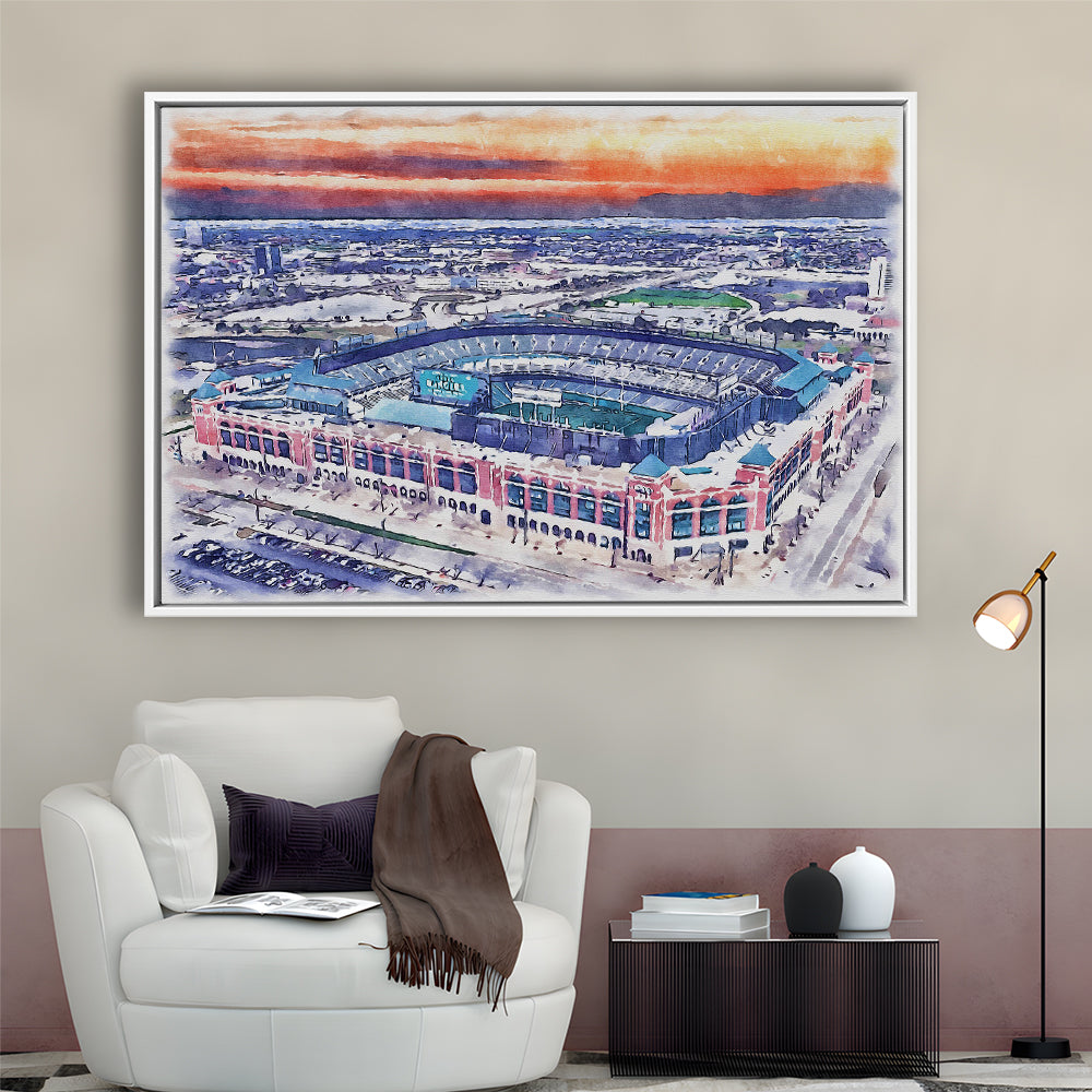 Choctaw Painting Stadium Watercolor, Arlington Texas Watercolor, Sport Gift Art, Framed Canvas Print Wall Art