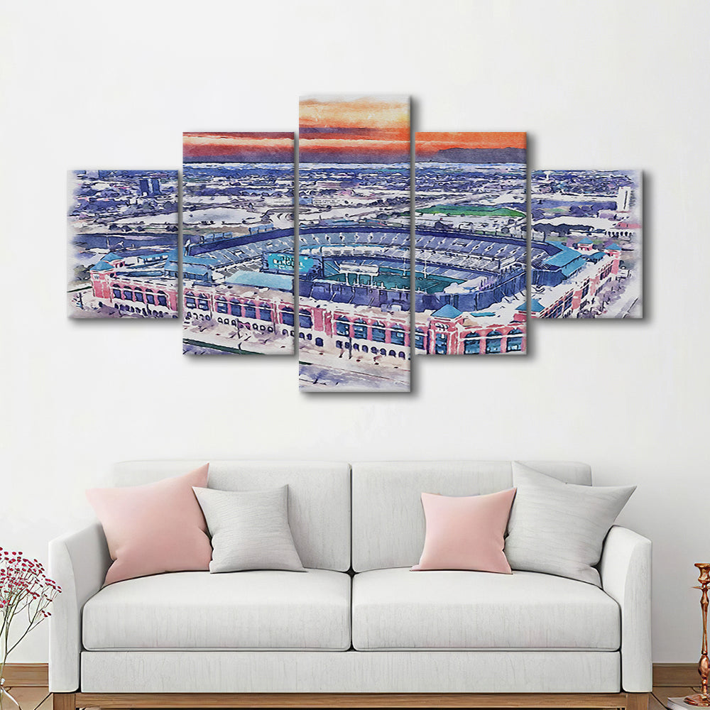 Choctaw Painting Stadium Watercolor, Arlington Texas Watercolor, Sport Art, Mixed 5 Panel, Canvas Print Wall Art