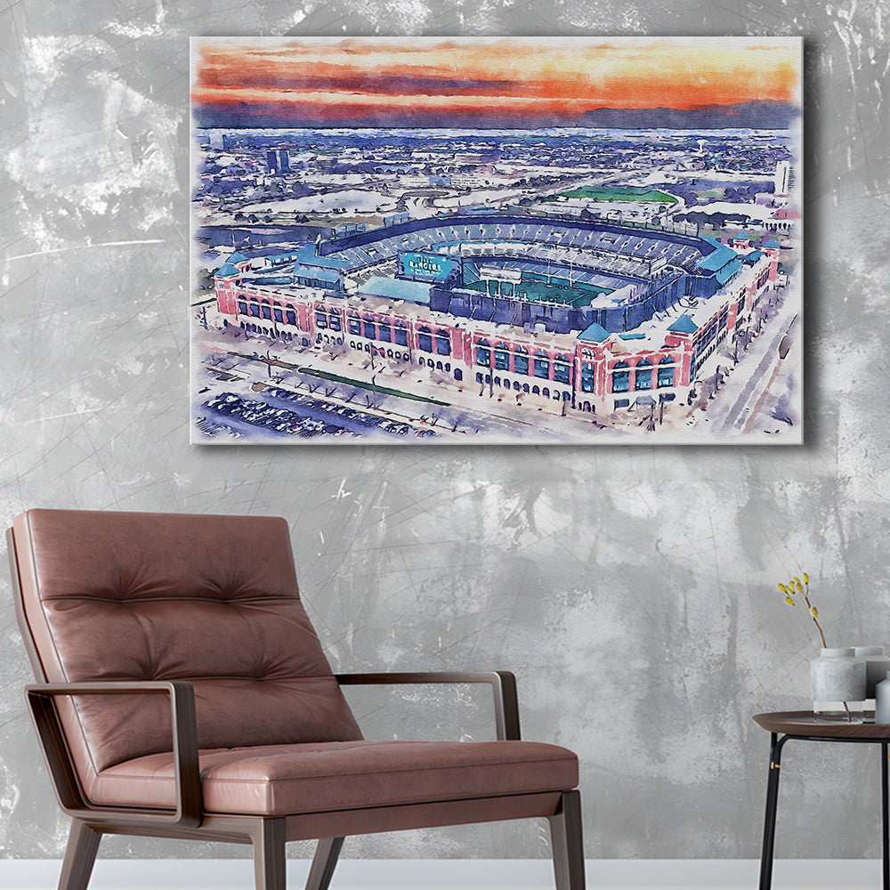 Choctaw Painting Stadium Watercolor, Arlington Texas Watercolor, Sport Art, Gifts for him, Canvas Print Wall Art