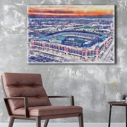 Choctaw Painting Stadium Watercolor, Arlington Texas Watercolor, Sport Art, Gifts for him, Canvas Print Wall Art