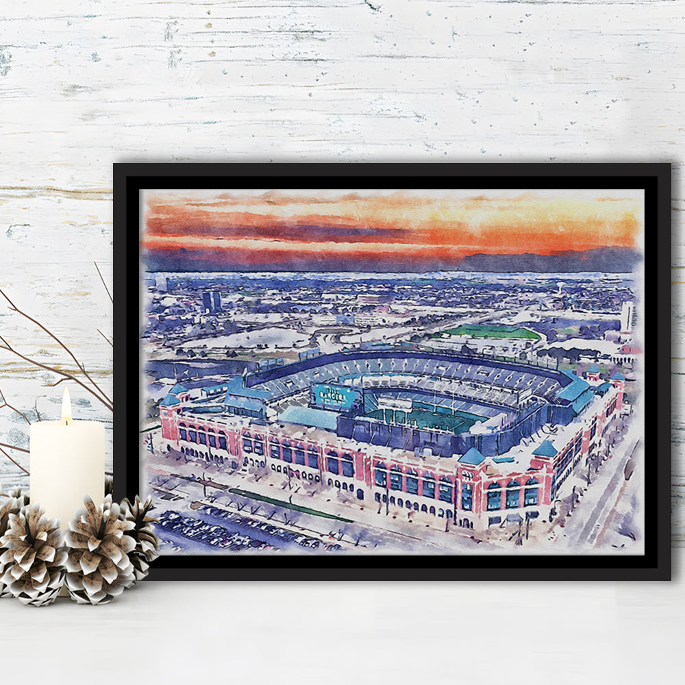 Choctaw Painting Stadium Watercolor, Arlington Texas Watercolor, Sport Gift Art, Framed Canvas Print Wall Art