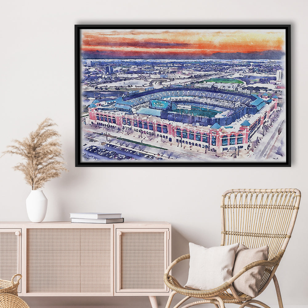 Choctaw Painting Stadium Watercolor, Arlington Texas Watercolor, Sport Gift Art, Framed Canvas Print Wall Art