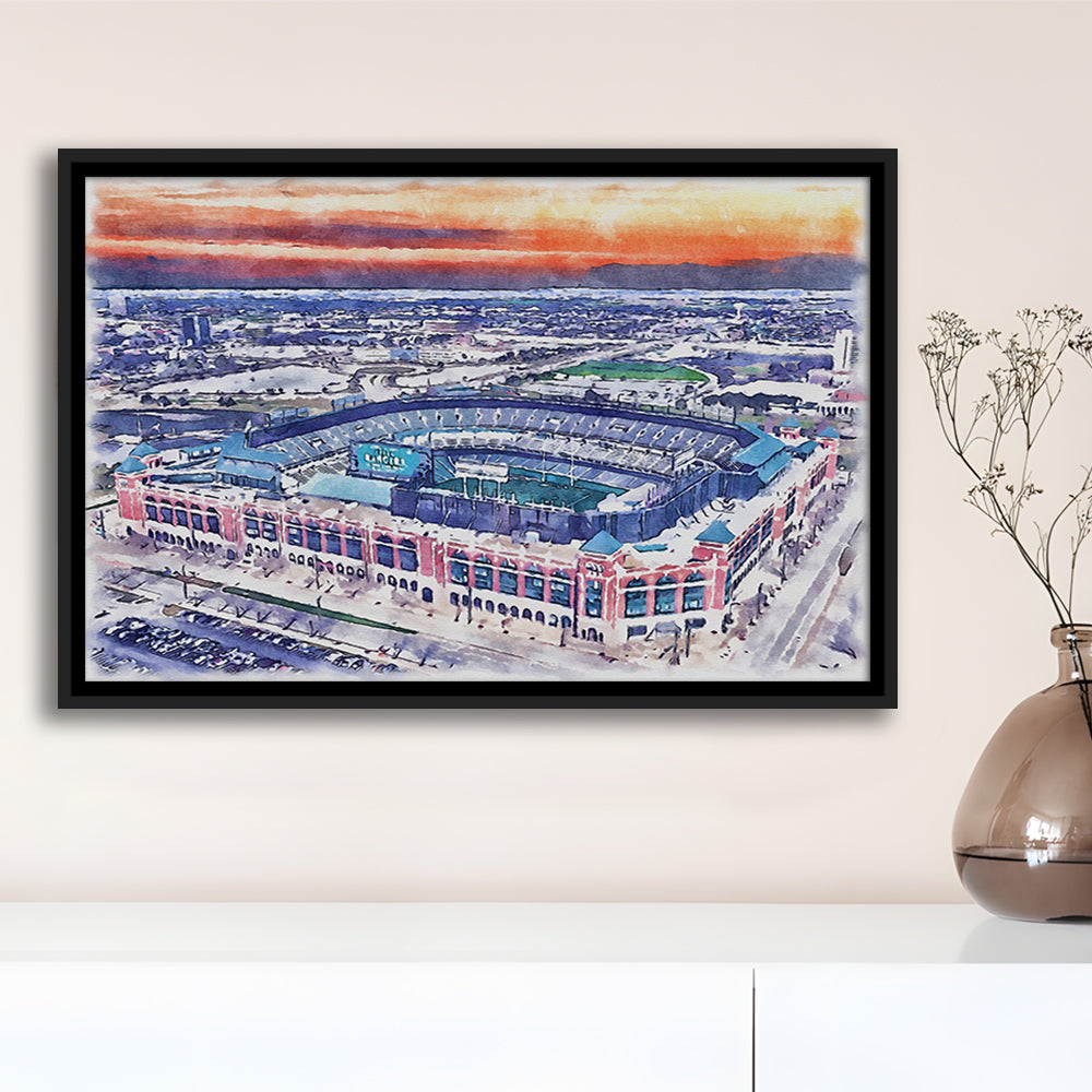 Choctaw Painting Stadium Watercolor, Arlington Texas Watercolor, Sport Gift Art, Framed Canvas Print Wall Art