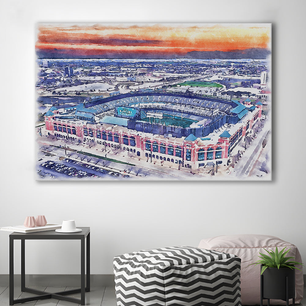 Choctaw Painting Stadium Watercolor, Arlington Texas Watercolor, Sport Art, Gifts for him, Canvas Print Wall Art