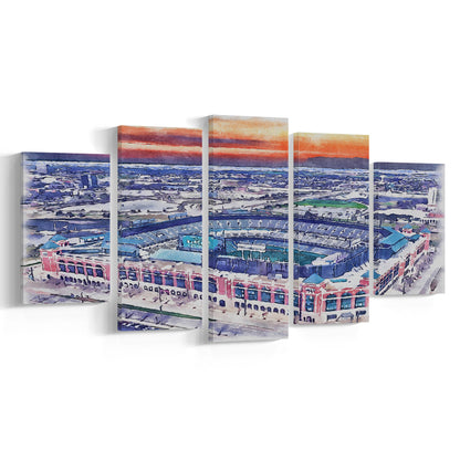 Choctaw Painting Stadium Watercolor, Arlington Texas Watercolor, Sport Art, Mixed 5 Panel, Canvas Print Wall Art