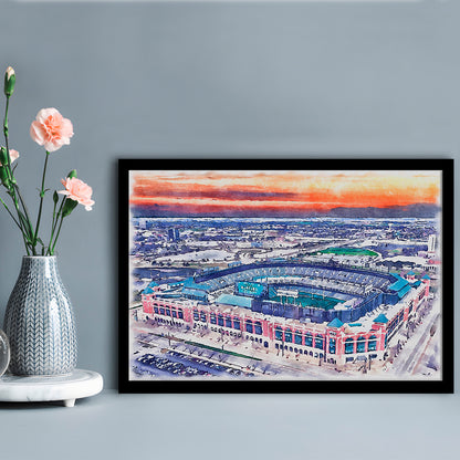 Choctaw Painting Stadium Watercolor, Arlington Texas Watercolor, Sport Gift Art, Framed Art Print Wall Decor