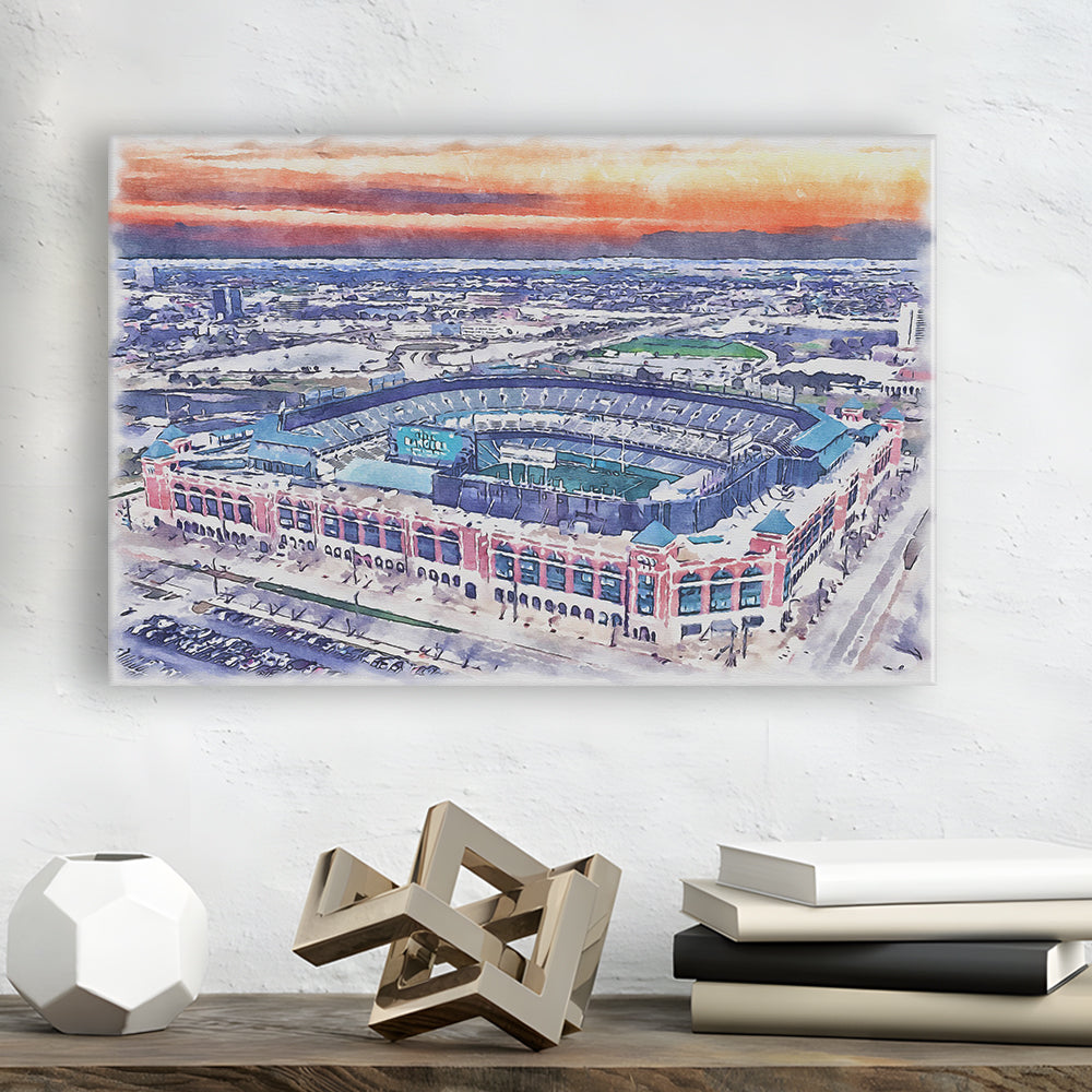 Choctaw Painting Stadium Watercolor, Arlington Texas Watercolor, Sport Art, Gifts for him, Canvas Print Wall Art