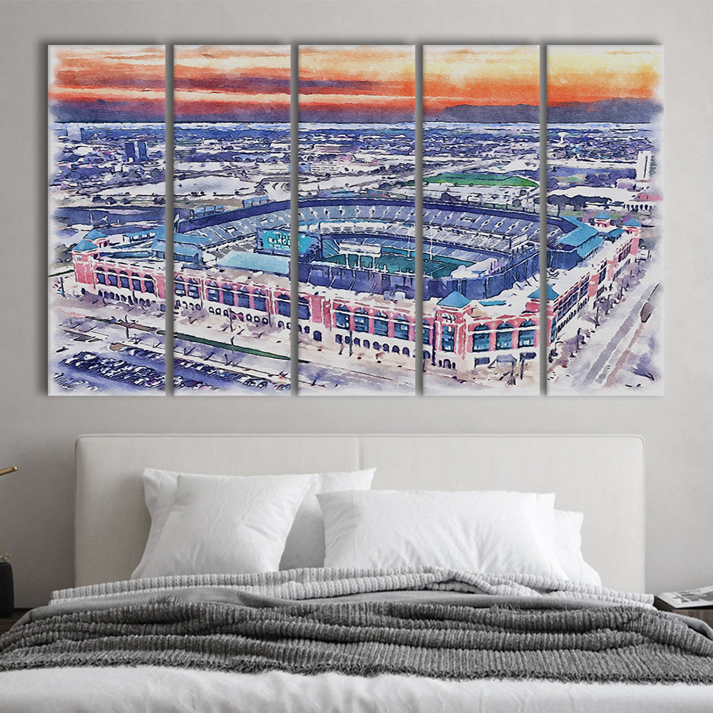 Choctaw Painting Stadium Watercolor, Arlington Texas Watercolor, Sport Art, Extra Large Canvas Print Wall Art