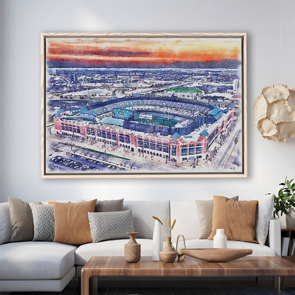Choctaw Painting Stadium Watercolor, Arlington Texas Watercolor, Sport Gift Art, Framed Canvas Print Wall Art