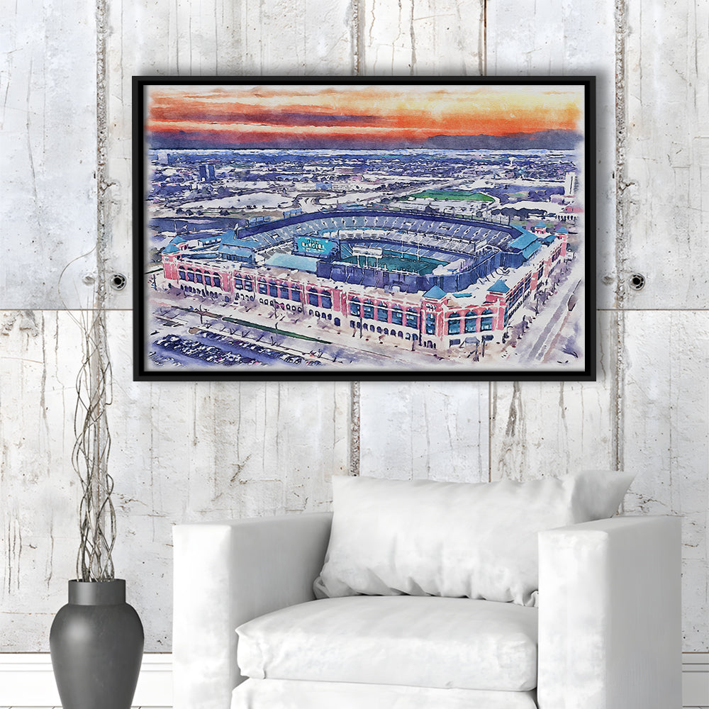 Choctaw Painting Stadium Watercolor, Arlington Texas Watercolor, Sport Gift Art, Framed Canvas Print Wall Art