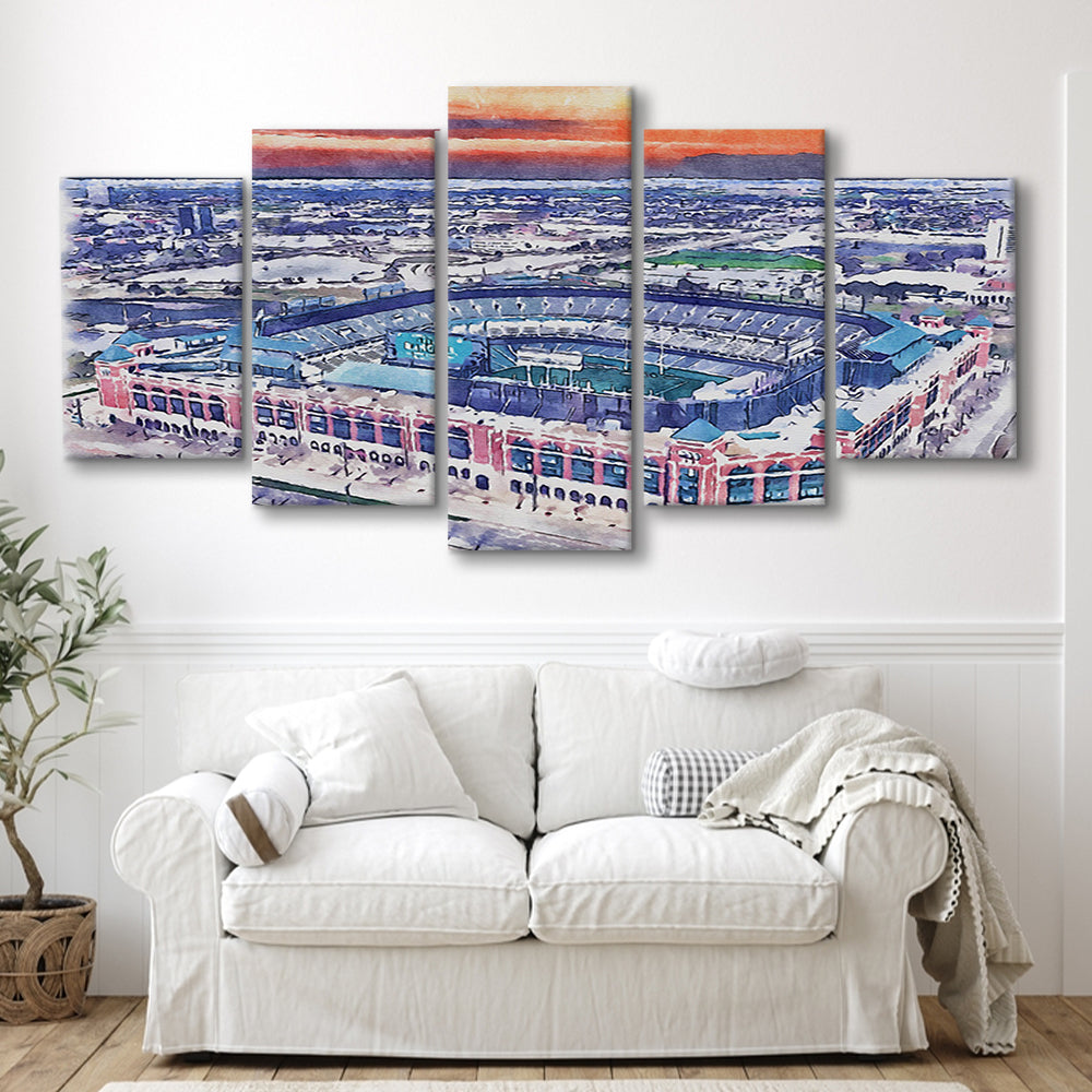 Choctaw Painting Stadium Watercolor, Arlington Texas Watercolor, Sport Art, Mixed 5 Panel, Canvas Print Wall Art
