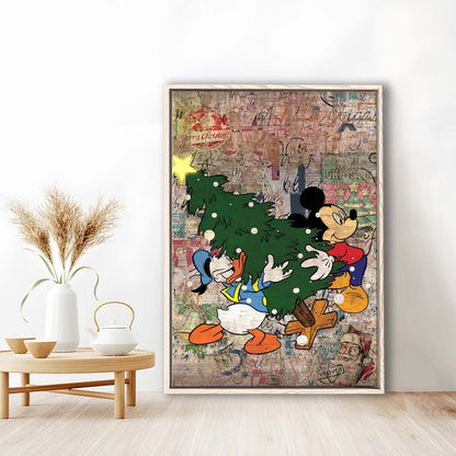 Christmas Delivery, Colorful Graffiti Painting Art, Framed Canvas Print, Floating Frame, Luxury Wall Art Decor