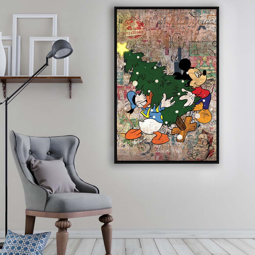 Christmas Delivery, Colorful Graffiti Painting Art, Framed Canvas Print, Floating Frame, Luxury Wall Art Decor