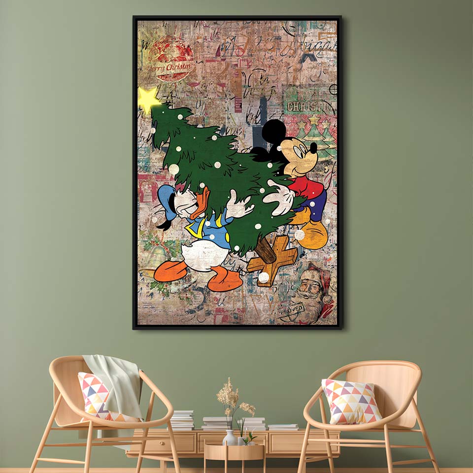 Christmas Delivery, Colorful Graffiti Painting Art, Framed Canvas Print, Floating Frame, Luxury Wall Art Decor