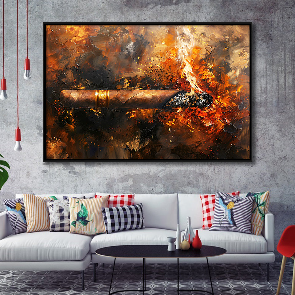 Cigar Art Vintage Style, Framed Canvas Painting, Framed Canvas Prints Wall Art Decor