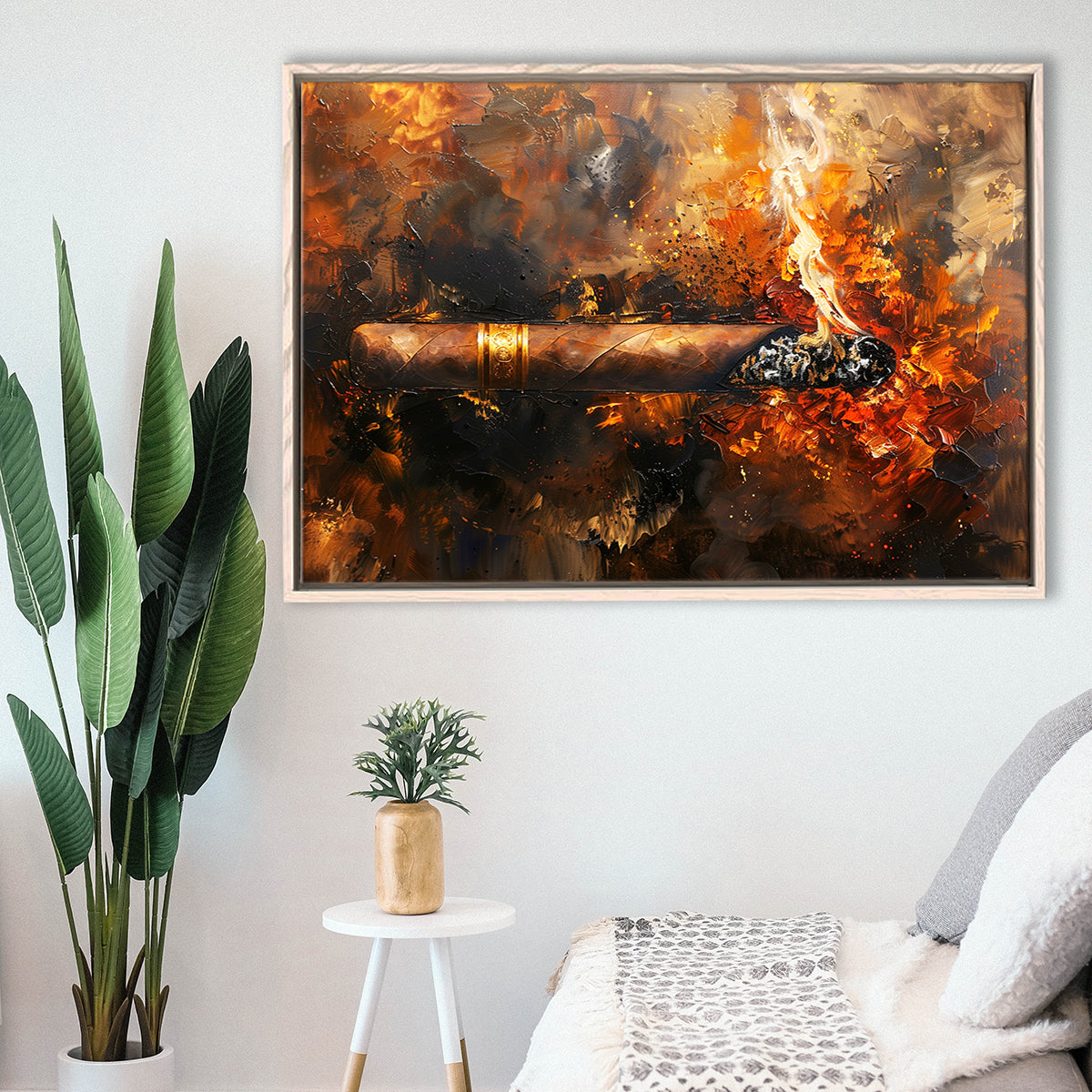 Cigar Art Vintage Style, Framed Canvas Painting, Framed Canvas Prints Wall Art Decor
