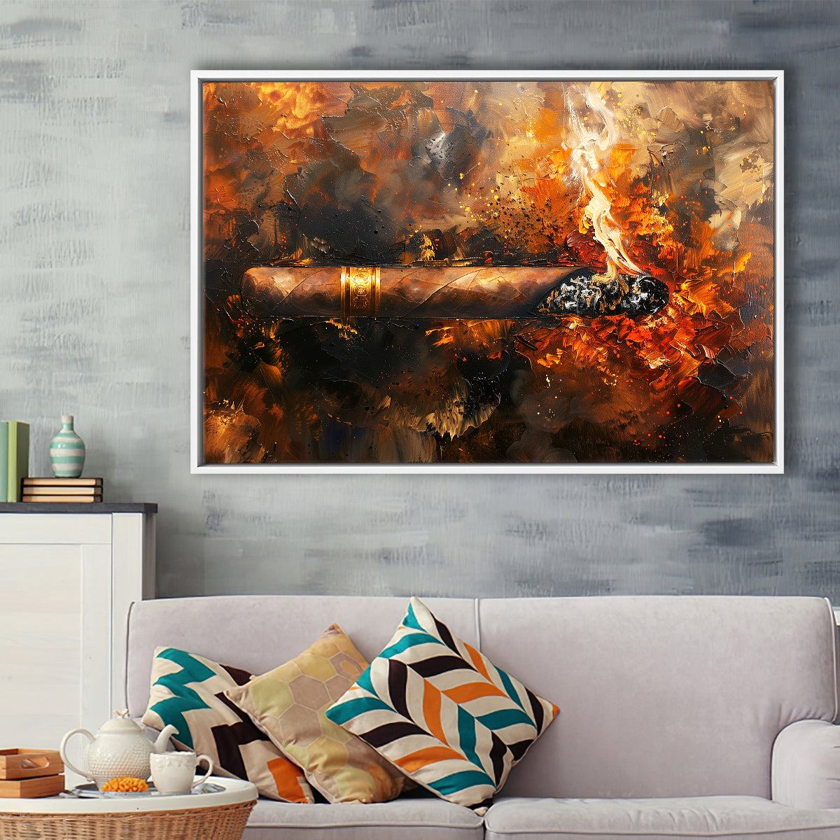 Cigar Art Vintage Style, Framed Canvas Painting, Framed Canvas Prints Wall Art Decor