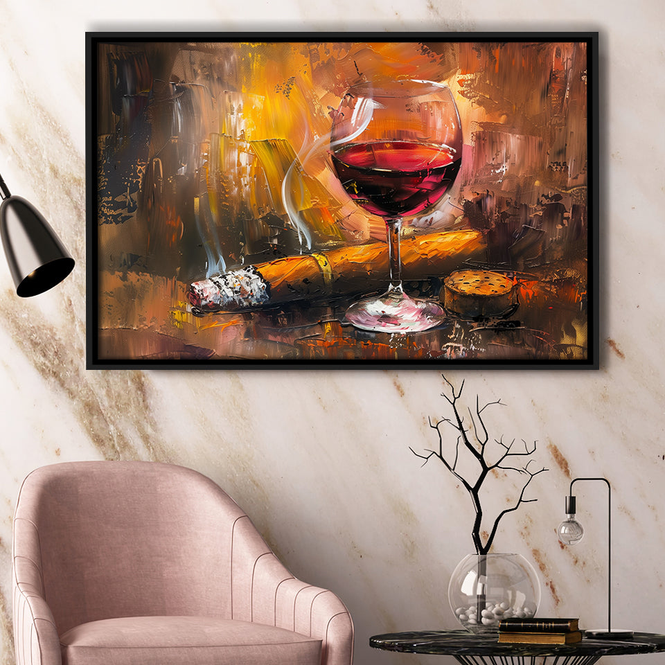 Cigar And Bourbon Oil Painting, Framed Canvas Painting, Framed Canvas Prints Wall Art Decor