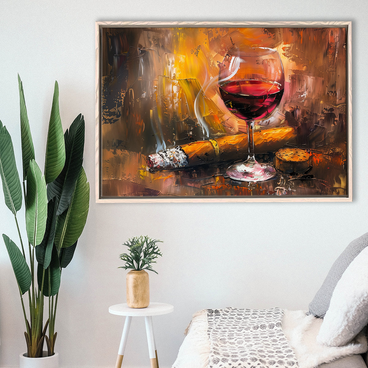 Cigar And Bourbon Oil Painting, Framed Canvas Painting, Framed Canvas Prints Wall Art Decor