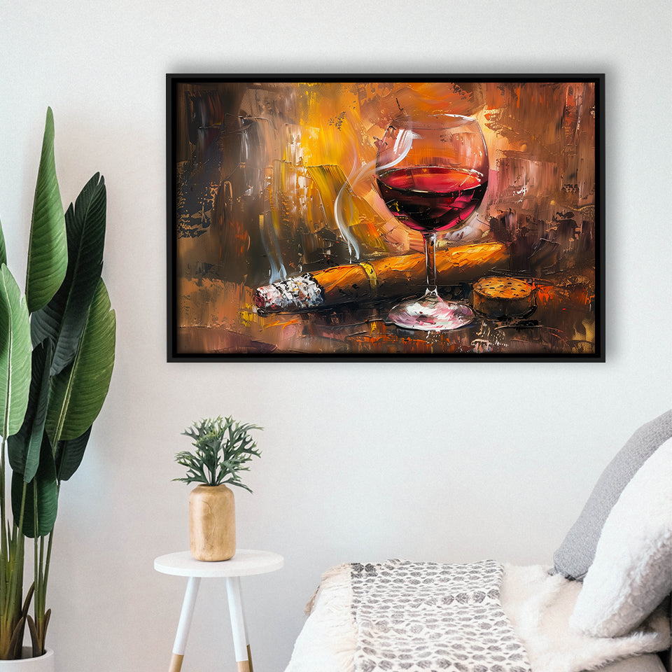 Cigar And Bourbon Oil Painting, Framed Canvas Painting, Framed Canvas Prints Wall Art Decor