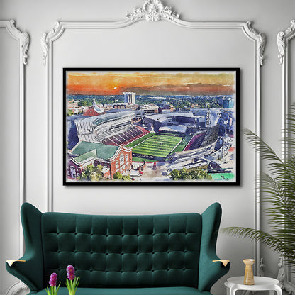 Cincinnati Bearcats, Nippert Painting Stadium Watercolor, Sport Gift Art, Framed Art Print Wall Decor
