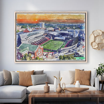 Cincinnati Bearcats, Nippert Painting Stadium Watercolor, Sport Gift Art, Framed Canvas Print Wall Art