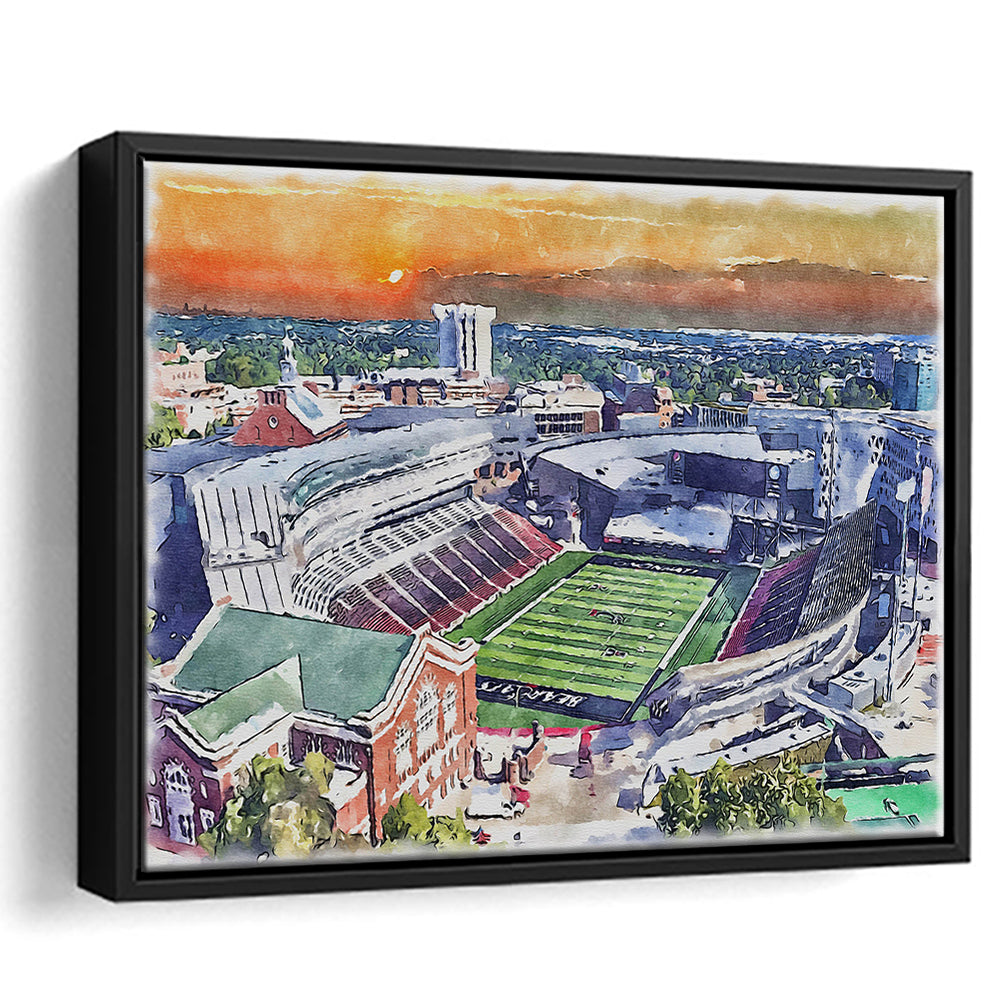 Cincinnati Bearcats, Nippert Painting Stadium Watercolor, Sport Gift Art, Framed Canvas Print Wall Art