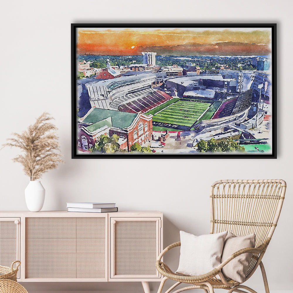 Cincinnati Bearcats, Nippert Painting Stadium Watercolor, Sport Gift Art, Framed Canvas Print Wall Art