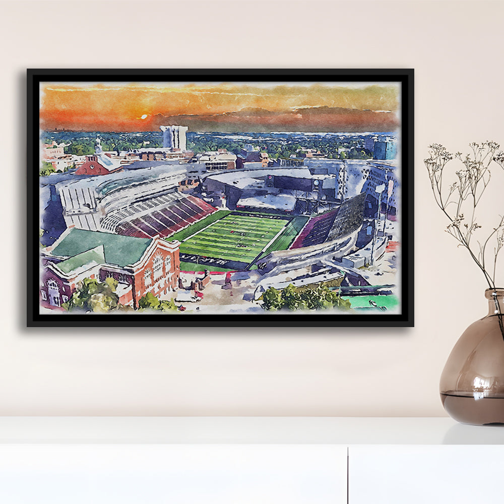Cincinnati Bearcats, Nippert Painting Stadium Watercolor, Sport Gift Art, Framed Canvas Print Wall Art