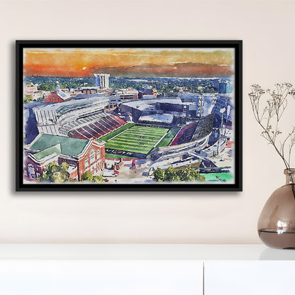 Cincinnati Bearcats, Nippert Painting Stadium Watercolor, Sport Gift Art, Framed Canvas Print Wall Art