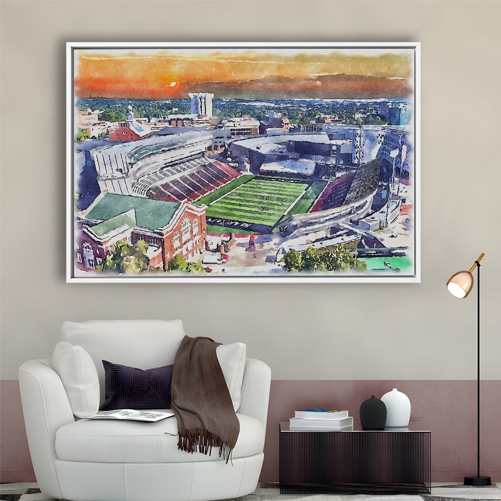 Cincinnati Bearcats, Nippert Painting Stadium Watercolor, Sport Gift Art, Framed Canvas Print Wall Art