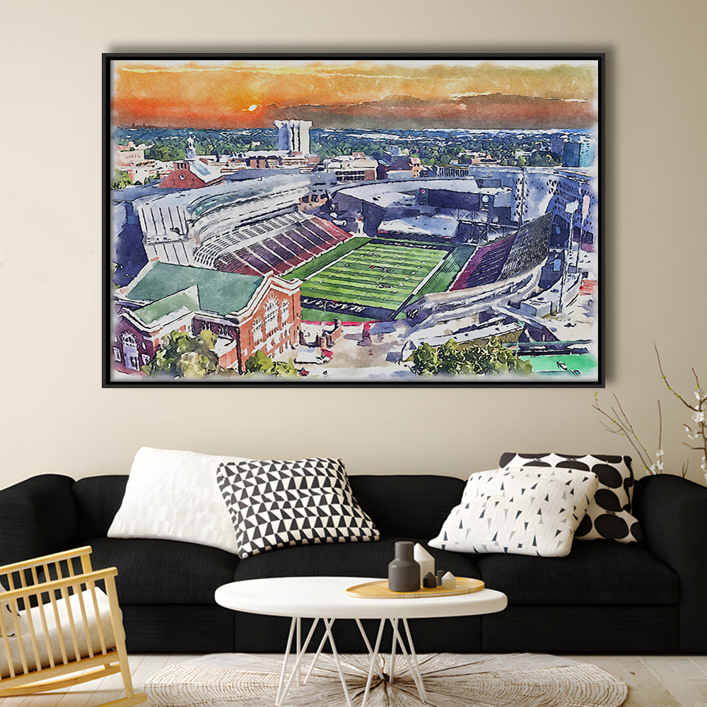 Cincinnati Bearcats, Nippert Painting Stadium Watercolor, Sport Gift Art, Framed Canvas Print Wall Art