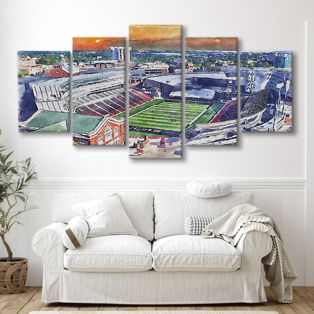 Cincinnati Bearcats, Nippert Painting Stadium Watercolor, Sport Art, Mixed 5 Panel, Canvas Print Wall Art
