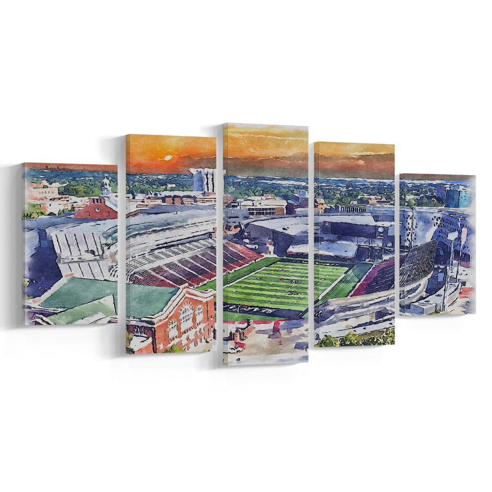 Cincinnati Bearcats, Nippert Painting Stadium Watercolor, Sport Art, Mixed 5 Panel, Canvas Print Wall Art