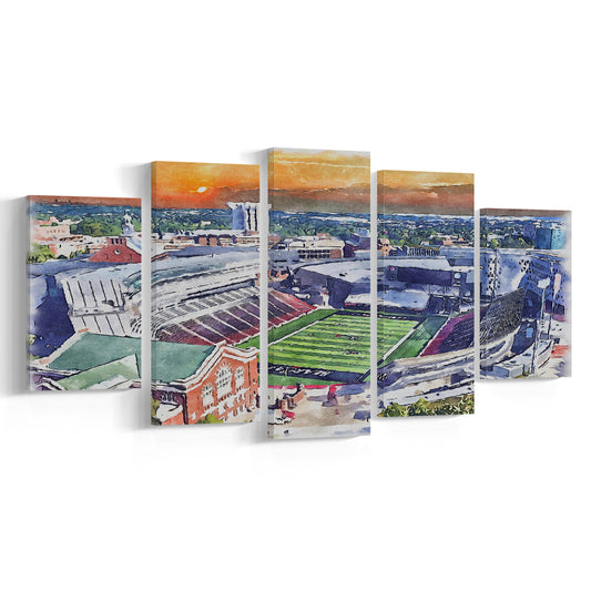 Cincinnati Bearcats, Nippert Painting Stadium Watercolor, Sport Art, Mixed 5 Panel, Canvas Print Wall Art