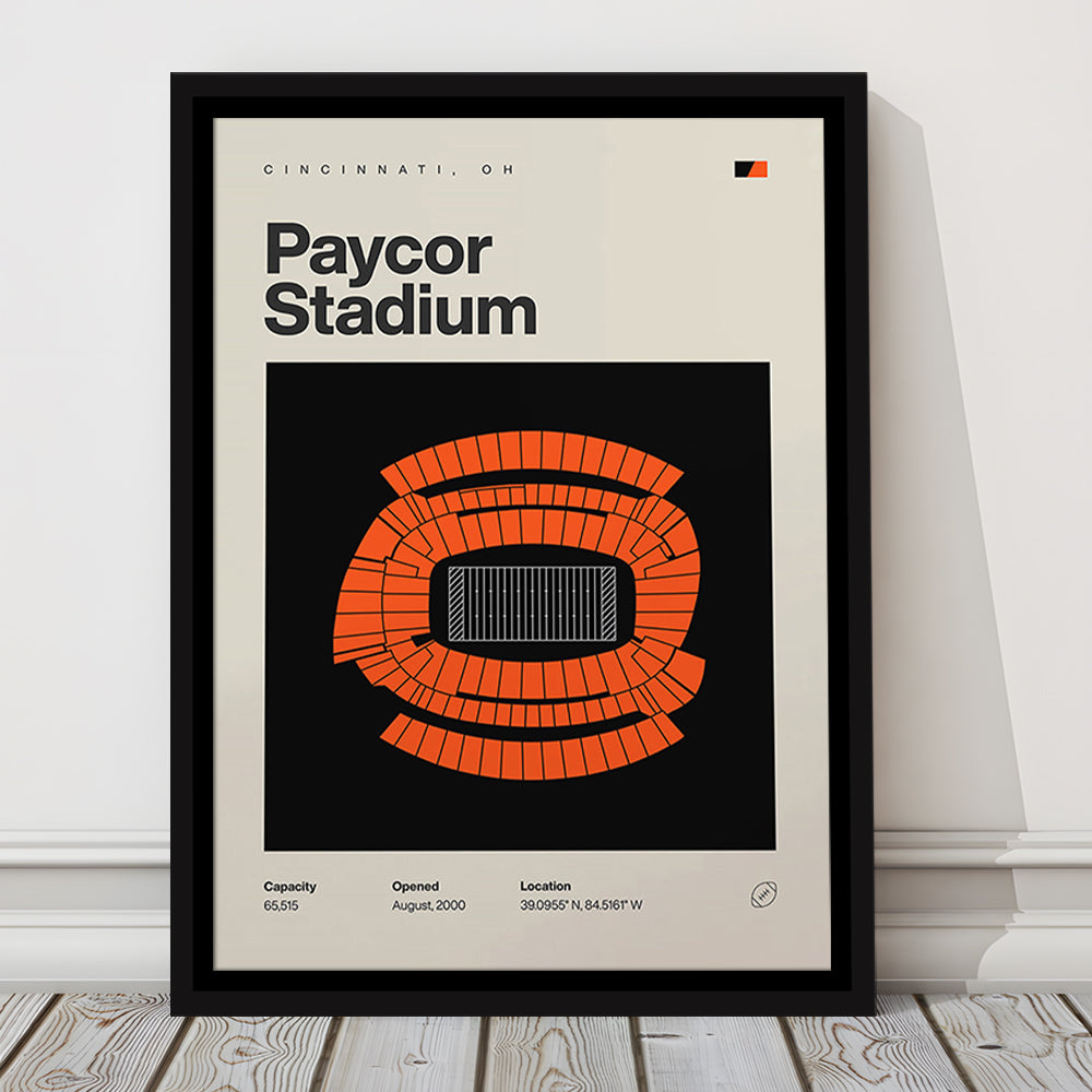 Cincinnati Bengals Stadium Print, Paycor Stadium Print, Man Cave Gift, Floating Framed Canvas Print Wall Art