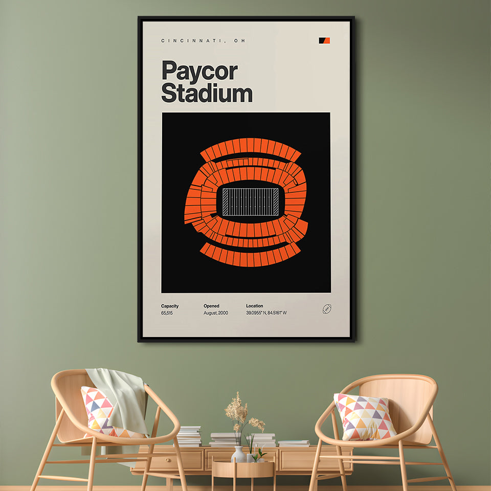 Cincinnati Bengals Stadium Print, Paycor Stadium Print, Man Cave Gift, Floating Framed Canvas Print Wall Art