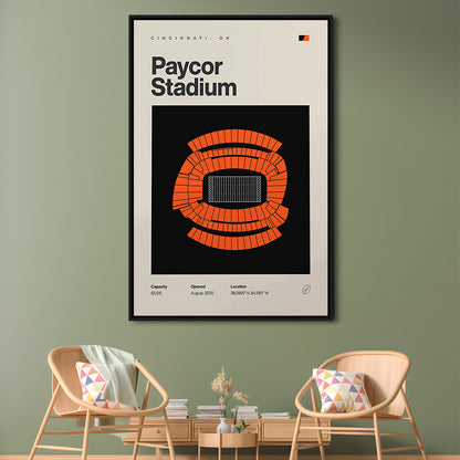 Cincinnati Bengals Stadium Print, Paycor Stadium Print, Man Cave Gift, Floating Framed Canvas Print Wall Art