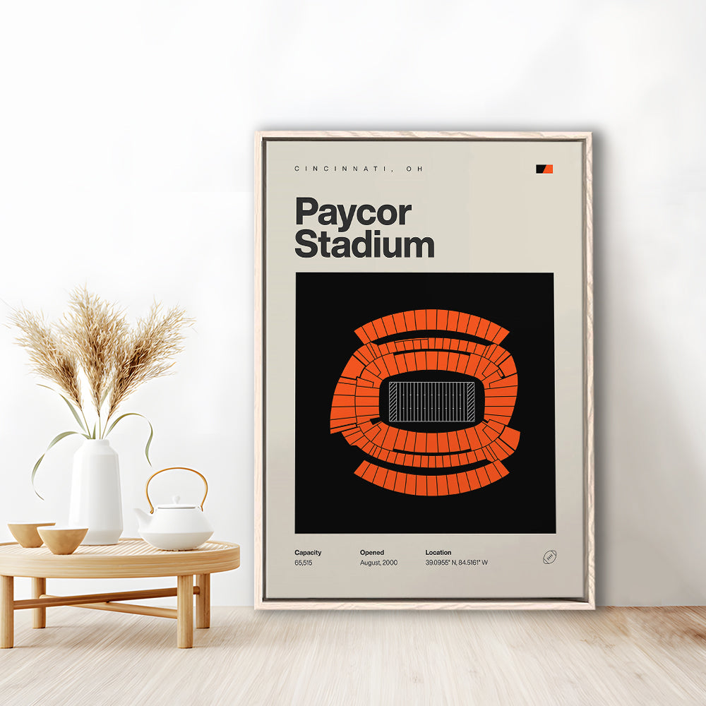 Cincinnati Bengals Stadium Print, Paycor Stadium Print, Man Cave Gift, Floating Framed Canvas Print Wall Art