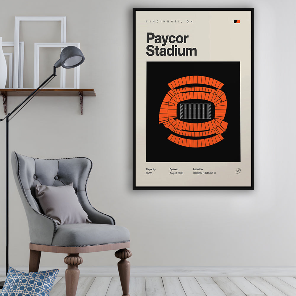 Cincinnati Bengals Stadium Print, Paycor Stadium Print, Man Cave Gift, Floating Framed Canvas Print Wall Art