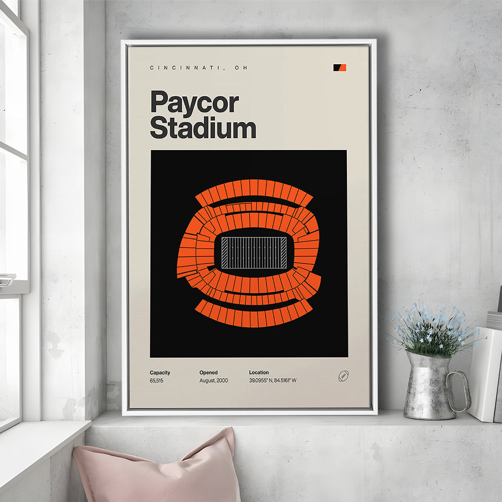 Cincinnati Bengals Stadium Print, Paycor Stadium Print, Man Cave Gift, Floating Framed Canvas Print Wall Art