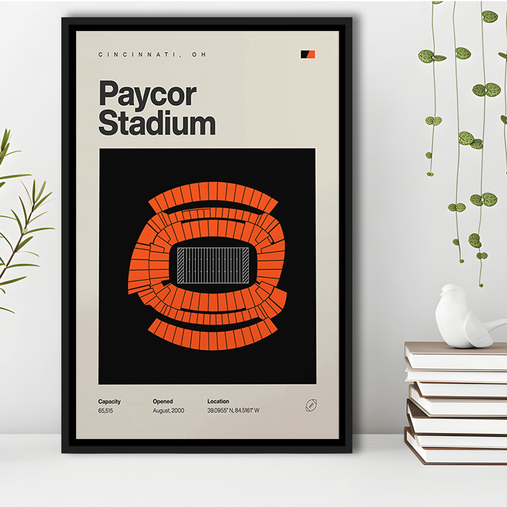 Cincinnati Bengals Stadium Print, Paycor Stadium Print, Man Cave Gift, Floating Framed Canvas Print Wall Art