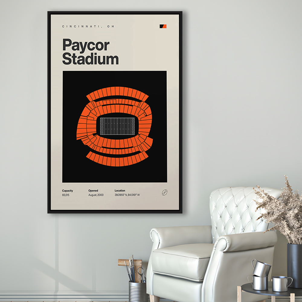 Cincinnati Bengals Stadium Print, Paycor Stadium Print, Man Cave Gift, Floating Framed Canvas Print Wall Art